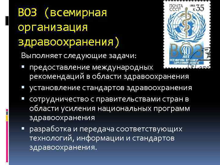 Воз всемирная организация здравоохранения презентация