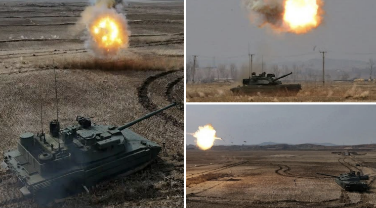 North Korean Chonma 20 Tank Intercepting Targets Using Active Protection System